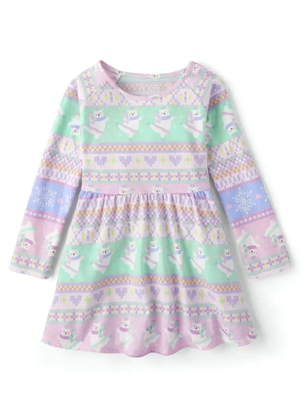 The Childrens Place Girls Polar Bear Fairisle Winter Holiday Everyday Dress 5T